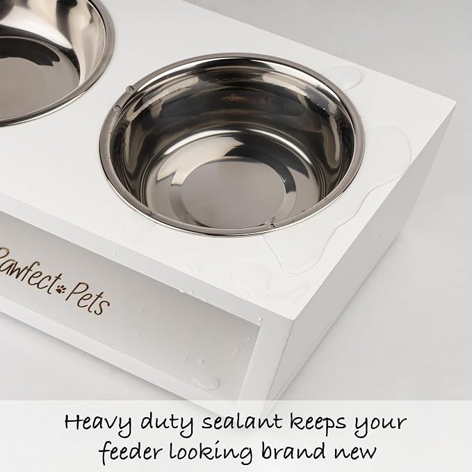 4" Tall Elevated Dog Bowls for Small Dogs and Cats. Raised Dog and Cat Food and Water Bowl Set by Pawfect Pets (White) - Image 3