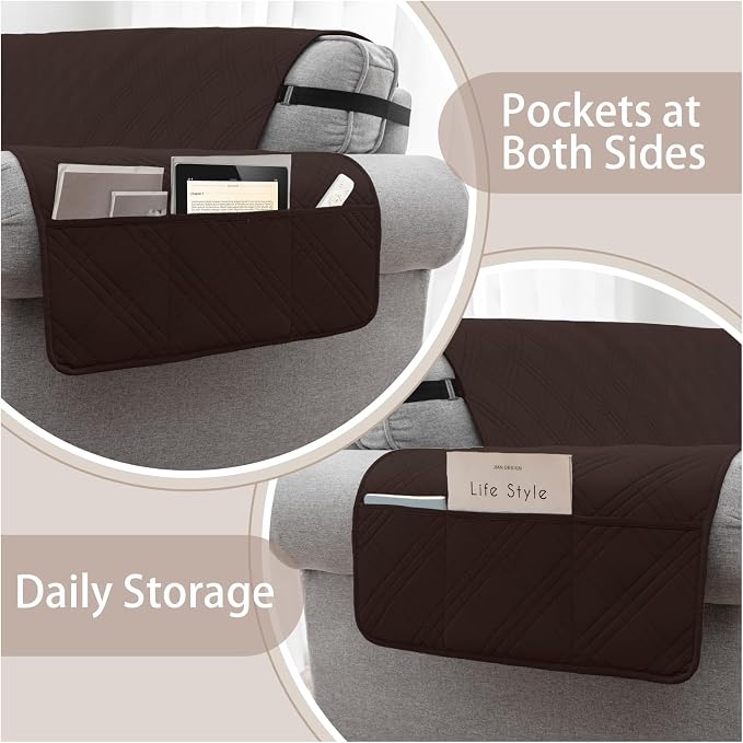 100% Waterproof Couch Cover for Dogs, Anti-Slip Washable Sofa Cover with Elastic Straps & Side Pockets, Durable Furniture Protector for Kids, Pets & Dogs (Armchair 23", Chocolate) - Image 3