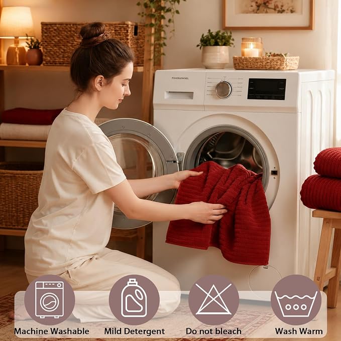 6 Piece Bath Towel Set, 40"x80" Oversized Bath Sheets, Red | Microfiber, Quick Dry, Highly Absorbent, Towels for Bathroom, 2 Extra Large Bath Towels, 2 Soft Hand Towels, 2 Washcloths - Image 7