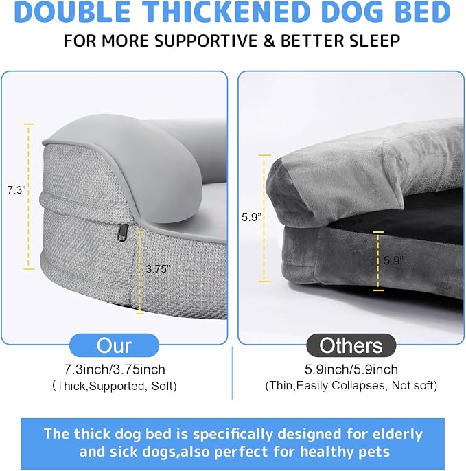iweepet Cooling Orthopedic Dog Beds for Large & Extra Large Dogs,Summer Dog Sofa Bed with Supportive 28D Egg-Crate Foam, Removable Washable Cover, Waterproof Lining, 44’’,Grey - Image 4