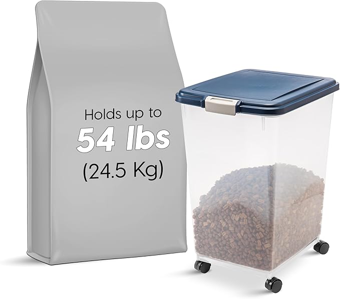 IRIS USA Dog Food Storage Container, Up to 54 Pounds, Attachable Wheels, For Dog Cat Bird and Other Pet Food Storage Bin, Keep Fresh, Easy Mobility - Made in USA, Navy - Image 2