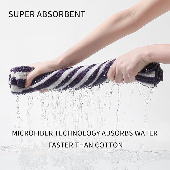 18-Piece Microfiber Bath Towels Set - 6 Bath Sheet, 6 Hand Towels, 6 Washcloths, Soft, Highly Absorbent Bathroom Towel, Quick Dry & Less Lint Shower towel for Bathroom, Hotel, Spa, Dorm-Dark Purple - Image 3