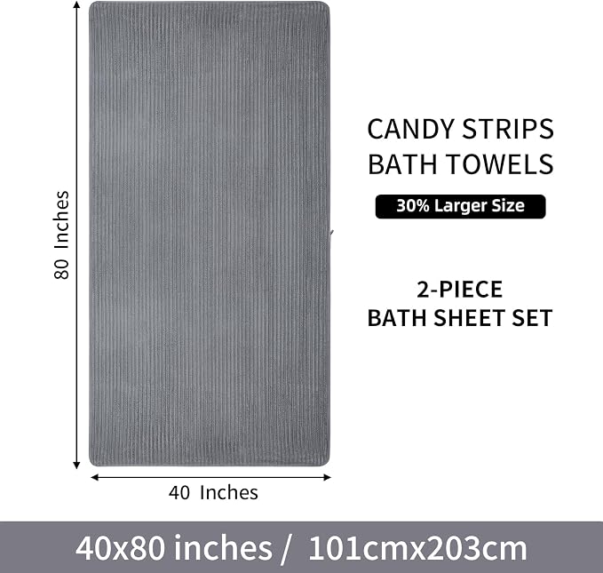 2 Piece Bath Sheets, 40"x80" Microfiber Bath Towels, Grey | Extra-large size, Quick dry, Highly Absorbent, Lint Free，shower towels for bathroom gym spa，Big and Tall users - Image 8