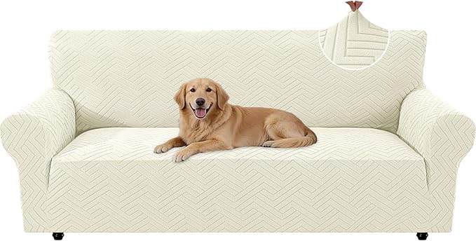 Stretch Sofa Cover Non-Slip Washable Furniture Protector | Stretch, 71"-91".Soft, Non Skid Foam, Elastic Bottom, Machine Washable, for Kids & Pets, Couch & Sofa, Beige Yellow by YSTELLAA