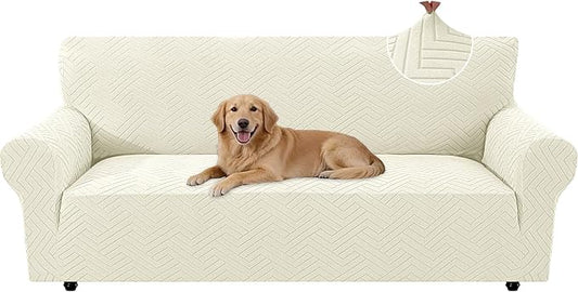 Stretch Sofa Cover Non-Slip Washable Furniture Protector | Stretch, 71"-91".Soft, Non Skid Foam, Elastic Bottom, Machine Washable, for Kids & Pets, Couch & Sofa, Beige Yellow by YSTELLAA