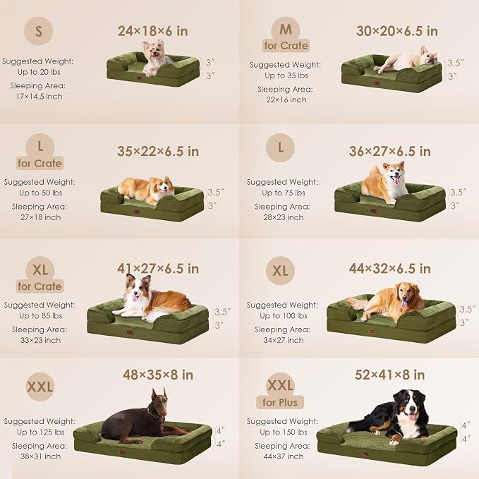 EHEYCIGA Orthopedic XXL Dog Bed, Waterproof Washable XL Big Pet Bed 48" | Non-Slip Bottom and Egg-Crate Memory Foam Extra Large Pet Couch Bed with Washable Removable Cover, Olive Green - Image 2
