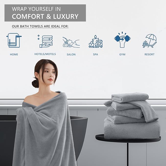 Extra Large Bath Sheet 4 Piece (35"x70")-Ultra Soft Oversized Bath Towel,Bath Sheet Towel Set for Bathroom Hotel,Plush Highly Absorbent Quick Dry Shower Towel Set for Adults,Bathroom Towel Grey - Image 5