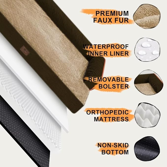 MEKIY Orthopedic XL Dog Bed with Bolster for Extra Large Size Dogs | Pillow Support for Neck Relief, Egg Crate Foam, Skin-Friendly Surface, Waterproof Liner, Anti-Slip Bottom, 42 x 30 Inch - Image 5