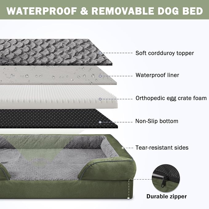 INVENHO Orthopedic Medium Dog Dogs, Egg-Crate Foam Dog Couch with Washable Removable Cover, Waterproof Lining and Nonskid Bottom - Image 4
