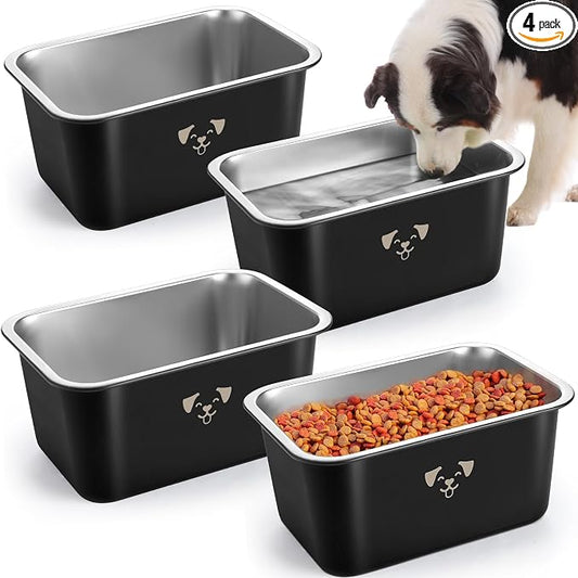 Sweetude 4 Pcs Stainless Steel Dog Bowls Bulk High Capacity Metal Dogs Food and Water Bowls for Large Dogs Pets(Black,2.64 Gallon) by Sweetude