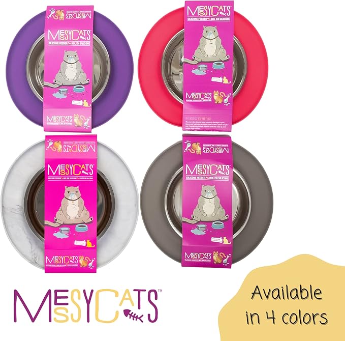 Messy Cats Single Silicone Feeder, Stainless Bowl, 1.75 Cup, Marble | Non-Slip Silicone Cat Feeding Station With Removable Stainless Steel Saucer Bowl For Food Or Water - Image 5