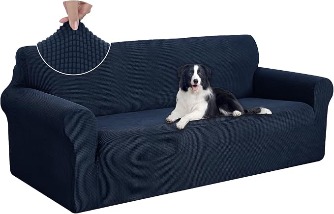 U-NICE HOME Oversized Stretch Couch Cover Slipcover, Navy | 3 Cushion Sofa, 1-Piece Sofa cover, Washable, Pet friendly, Furniture protector, Polyester Spandex Jacquard fabric by U-NICEHOME
