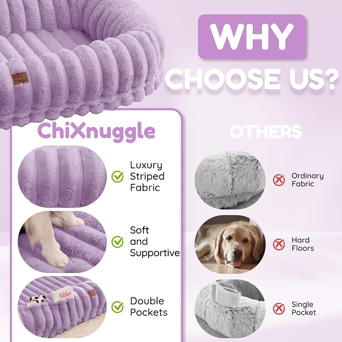 ChiXnuggle Orthopedic Human Dog Bed,Striped Faux Fur Washable Cover,Blanket | purple,72*40*10,giant dog bed for adult or extra large dogs,egg crate foam,non-slip bottom - Image 5