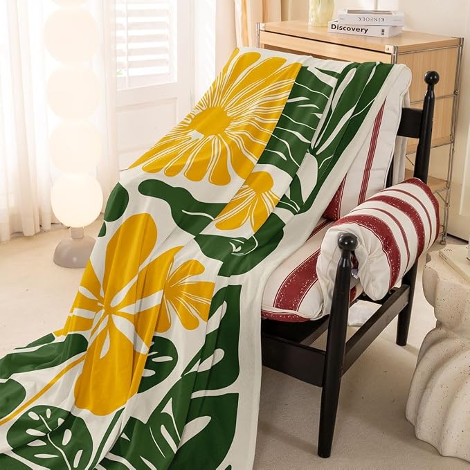 Erosebridal Yellow Green Flower Sofa Cover Minimalist Floral Couch Cover for Kids Women Vintage 70S Modern Sofa Protector Retro Abstract Aesthetic Couch Protector 71" X 91", Washable Non Slip - Image 3