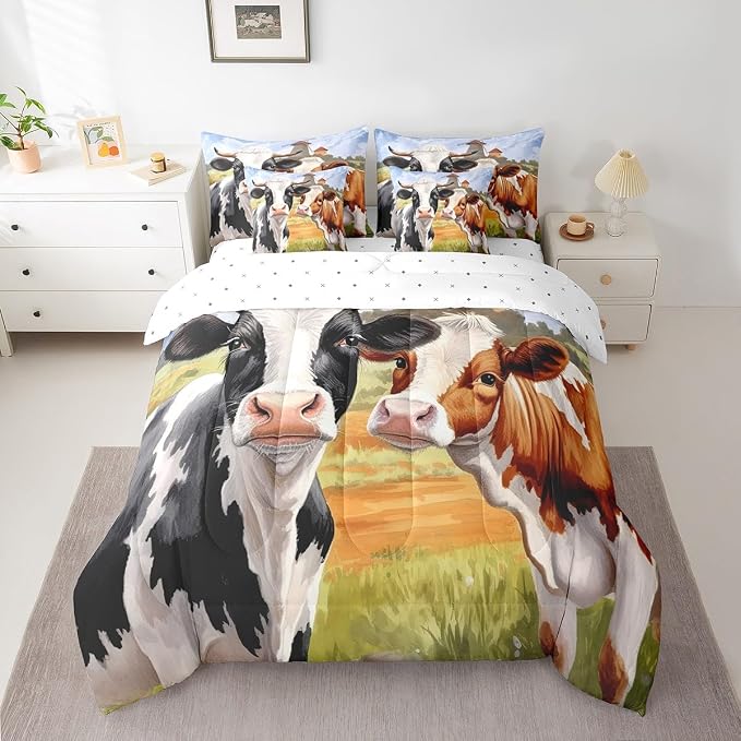 Erosebridal 7-Piece Comforter Set Queen, Milk Cow Bull Animal Sheets with 1 Comforter, 1 Flat Sheet, 2 Pillowcases and 2 Pillow Shams by Erosebridal