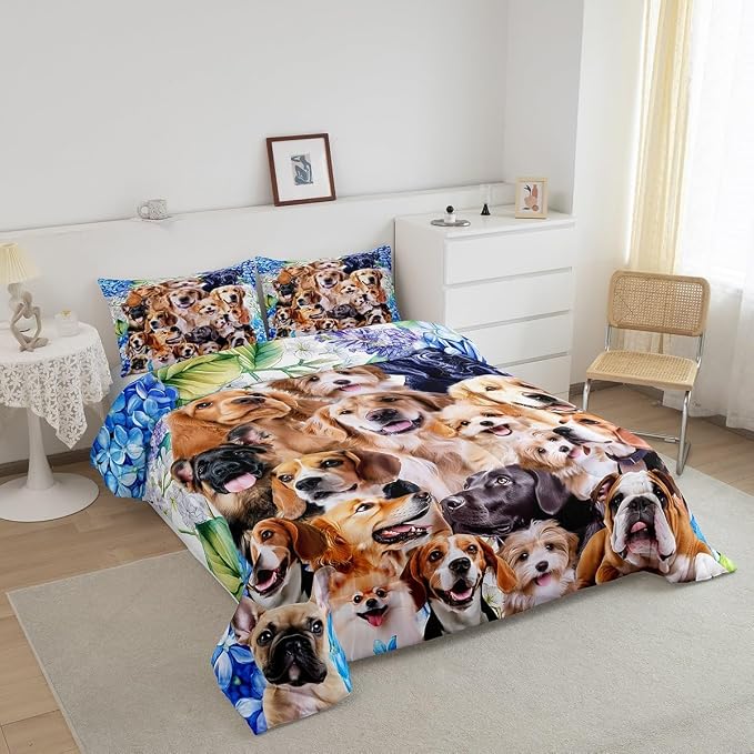 Feelyou Dog Comforter Kids Twin Size Cute Cartoon Dogs Bedding Set for Boys Girls Pet Puppy Animal Design Toddler Duvet Set Lovely Pug Bulldog Collage Pattern Quilt Set Bedroom Collection 2Pcs - Image 2
