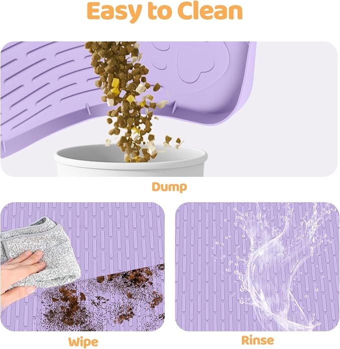 Dog Food Mat 34''x22'' Extra Large Dog Mat for Food and Water, Purple | Silicone Dog Bowl Mat with Raised Edge, Waterproof Non-Slip Pet Feeding Mat for Floors, fit for Dog Cat Bowls - Image 5