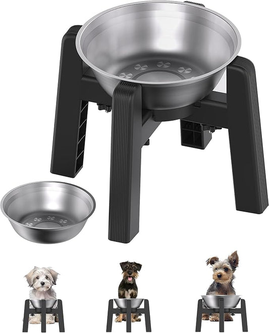 CZPET Elevated Dog Bowl, Raised Dog Bowl Stand with Stainless Steel Bowl | Elevated Pet Water & Food Bowl for Medium Dogs, Stable and Anti-Slip Raised Bowl by CZPET