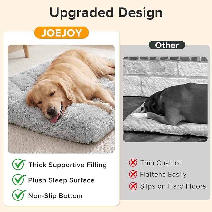 JOEJOY Large Dog Bed Crate Pad, Deluxe Plush Washable Dog Beds Fulffy Soft Kennel Pad Anti-Slip Pet Sleeping Mat for Extra Large Medium Small Dogs, 47" x 29", Grey - Image 5