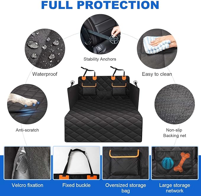 4-in-1 SUV Cargo Liner for Dogs, Non-Slip Water Resistant Pet Trunk Mat with Side Flaps Protector & Back Seat Organizer, Dog Backseat Cover for SUVs Vans - Image 7