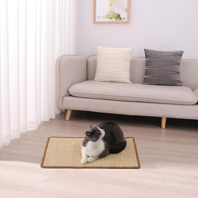 FUKUMARU Cat Scratcher Mat, 23.6 X 15.7 Inch Natural Sisal Cat Scratch Mat | Horizontal Cat Scratching Pad Mat Floor Rug with Sticky Tapes, Cat Wall Scratcher for Indoor Cats, Protect Couch and Carpet - Image 6