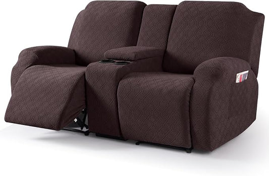 VANSOFY Stretch Recliner Loveseat Cover with Middle Console, Dark Coffee | 4-Pieces, Soft Furniture Protector, Washable Slipcover with Pocket, Pets Sofa Cover, High Stretchy fabric Couch Cover by VANSOFYFURNITURECOVERS