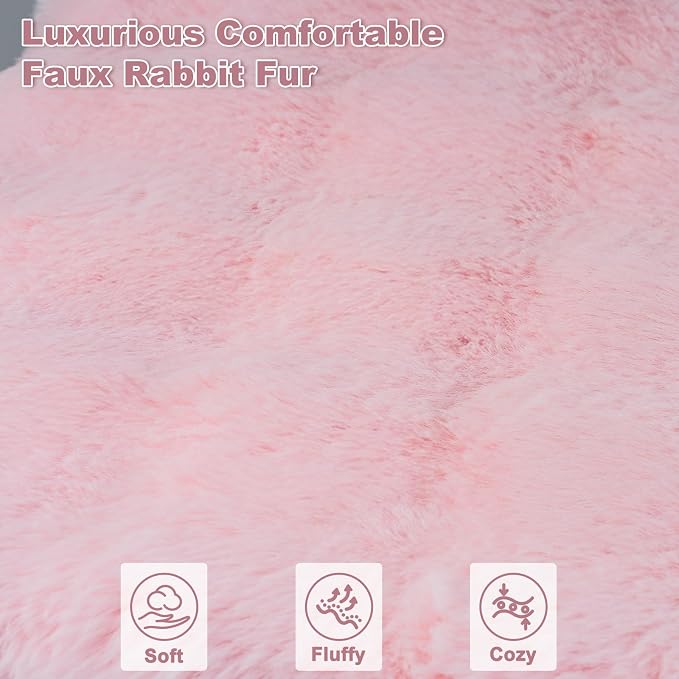 Orthopedic Dog Beds for Big Dogs, Fluffy Faux Rabbit Fur Pet Bed with Removable Washable Cover, Dog Bed Mat with Egg Crate Foam & Waterproof Lining, Anti Slip Bottom, Pink,52"x36"x4" - Image 2