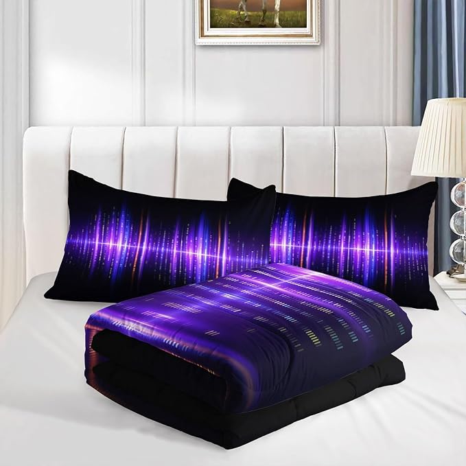Geometric Stripes Comforter Set Purple Gradient Lines Printed Bedding Set with 1 Comforter and 2 Pillowcases for Boys and Girls Bedroom All Season(Line Twin) - Image 4
