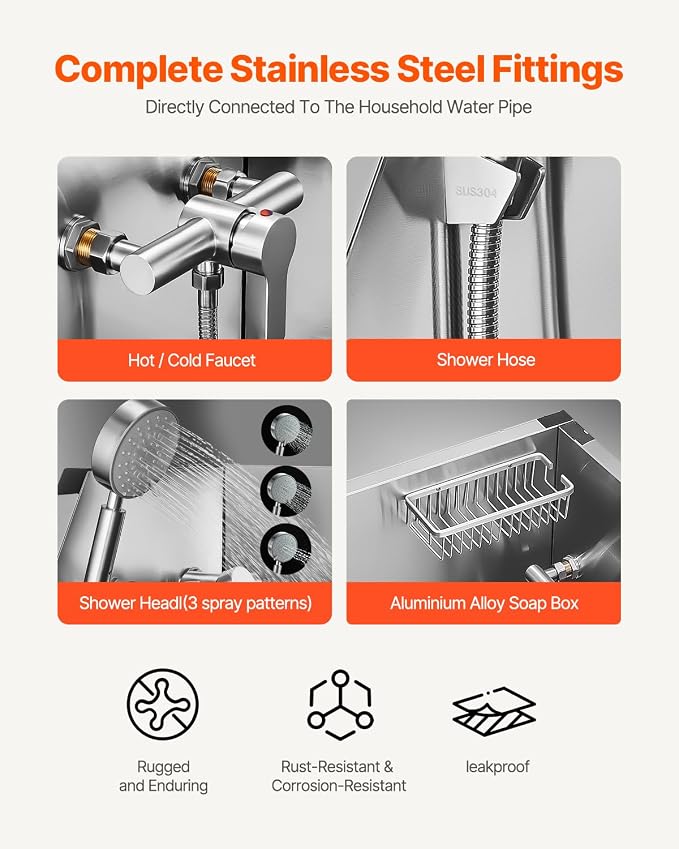 VEVOR 38 Inch Stainless Steel Dog Washing Station, Pet Grooming Tub with Hot & Cold Faucet, Showerhead, Home Wash Sink, Fits Small and Medium Cats and Dogs, Non-Slip Stairs (Left Door) - Image 5