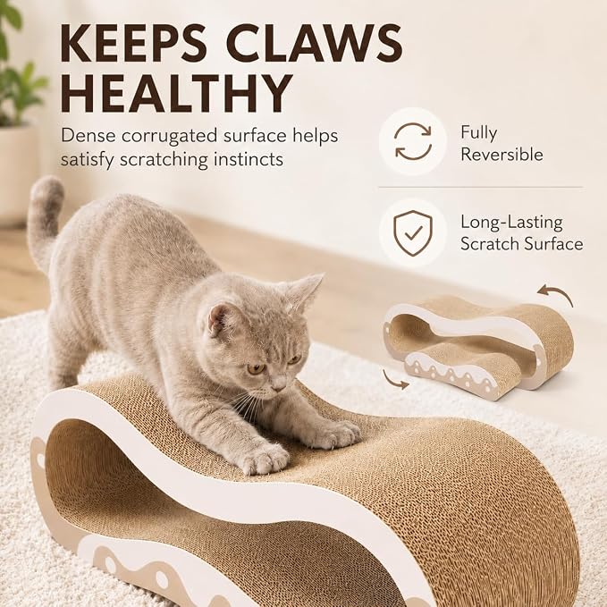 Simple Delxue 2 in 1 Cat Scratcher Cardboard Lounge Bed, Cat Scratching Post, Durable Board Pads Prevents Furniture Damage,Large,Wave - Image 8