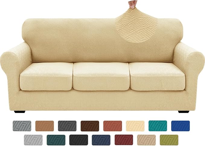 XINEAGE 2026 New 4 Pieces Couch Covers for 3 Cushion Couch Super Stretch Thick Soft Sofa Cover Anti Slip Sofa Slipcover Dogs Cats Furniture Protector (Beige, 71"-91") by XINEAGE