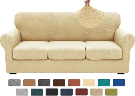 XINEAGE 2026 New 4 Pieces Couch Covers for 3 Cushion Couch Super Stretch Thick Soft Sofa Cover Anti Slip Sofa Slipcover Dogs Cats Furniture Protector (Beige, 71"-91") by XINEAGE