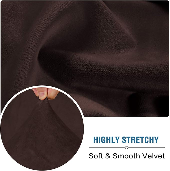 H.VERSAILTEX Velvet Stretch Couch Cushion Cover Plush Cushion Slipcover for Chair Loveseat Sofa Cushion Furniture Protector Seat Cushion Sofa Cover (2 Piece Large Sofa Cushion Covers, Brown) - Image 5