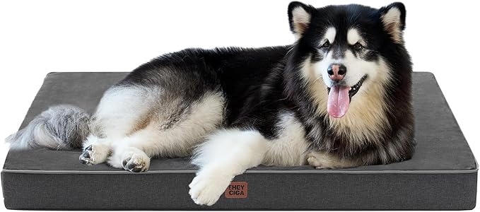 EHEYCIGA XXL Washable Dog Crate Bed with Memory Foam, 47x29Inch, Dark Grey | High Density Egg Crate Foam, Waterproof Liner, Removable Easy Clean Cover, Non-Slip Bottom, Fits Crate, Floor and Sofa by EHEYCIGA
