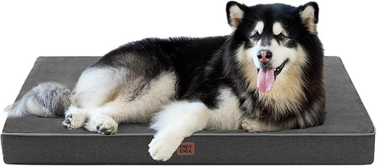EHEYCIGA XXL Washable Dog Crate Bed with Memory Foam, 47x29Inch, Dark Grey | High Density Egg Crate Foam, Waterproof Liner, Removable Easy Clean Cover, Non-Slip Bottom, Fits Crate, Floor and Sofa by EHEYCIGA
