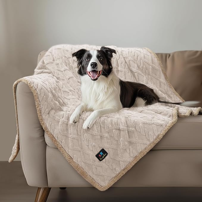 Luciphia Waterproof Dog Blanket, Reversible Sherpa Fleece for Couch Cover | Reversible waterproof pet blanket soft fleece machine washable protect couch bed, Beige-thicken 40" x 28" - Image 9