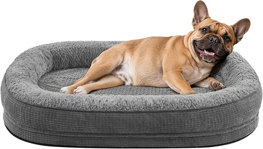 JOEJOY Orthopedic Dog Bed for Medium Dogs, Egg-Crate Memory Foam Pet Bed with Bolster Sides, Waterproof Lining, Removable Washable Cover & Non-Slip Bottom, Grey by JOEJOY