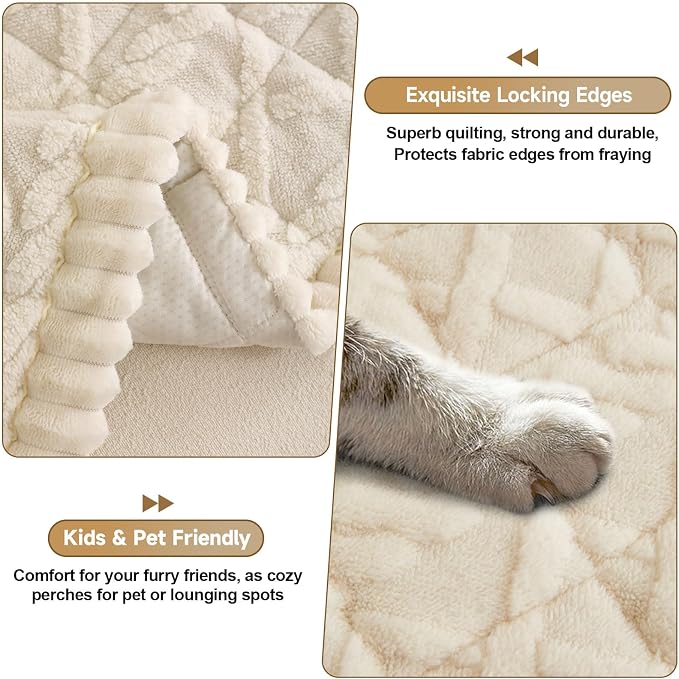 OTOB Couch Cover for Dogs Washable Pet Friendly, Non Slip Plush Fuzzy Love Seat Couch Covers Sofa Slipcovers, Geometric Jacquard Soft Pet Cushion Mat Furniture Protector (Off White, 27.6" x 59.1") - Image 3