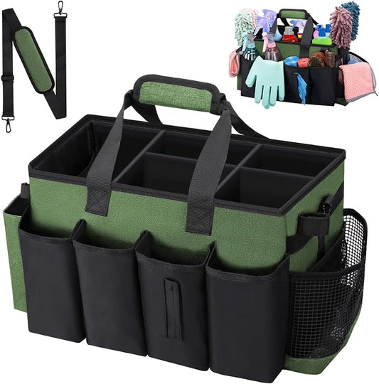 Wearable Large Cleaning Caddy Bag for Housekeeper, Clean Supply Organizer with Adjustable Shoulder, Waist & Handle Straps, Detailing Bag for Kitchen Supplies (Green) by wigojoy