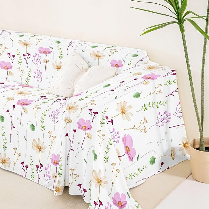 Erosebridal Watercolor Floral Couch Cover Pink Beige Flower Sofa Cover 71" X 102" Modern Minimalist White Couch Protector for Sectional Sofasrustic Farmhouse Washable Non Slip Sofa Protector - Image 5