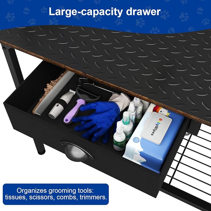 32 Inch Adjustable Dog Grooming Table with Drawer & Non-slip Removable Mat | Pet Grooming Table with Mesh Tray & EVA Protective Lanyard,Professional Grooming Table for small Dogs at Home - Image 2