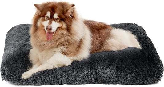 EHEYCIGA Fluffy Dog Crate Bed, Plush Extra Large Plus Dog Pillow, Dark Grey | Xlarge Calming Anti Anxiety Plush Faux Fur Mat for Large size dogs, Washable Soft Warm Plus Dog Pad with Non-Slip Bottom by EHEYCIGA