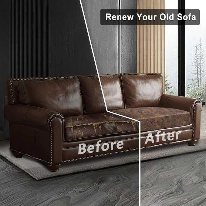 ANARACHON Leather Look Couch Cushion Covers Sofa Seat Slipcovers Sets Couches Furniture Protector for Sectional Armchair Loveseat Pets Kids Stretch Spandex Fabric (2 Cushion Sofa, Dark Brown) - Image 7
