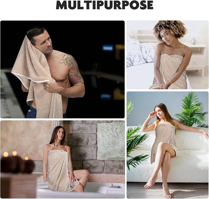 KinHwa Microfiber Bath Towel Large Bathroom Towel Absorbent Shower Towels Soft Bath Towels Large Size for Women Men Ideal for Spa, Swimming, Pool Beige 2 Pack 30inch x 60inch | Large absorbent bath towel for shower, spa, swimming, pool. Soft quick dry ... - Image 5