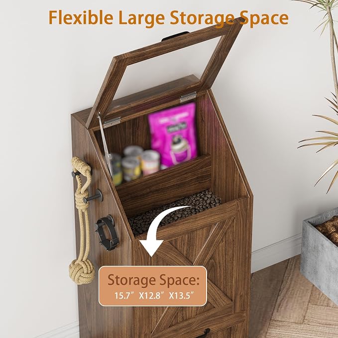 Dog Feeding Station with Storage Cabinet and 2 Elevated Dog Bowls, Hidden Pet Food Storage Organizer for Dog &Cat,Modern Dogs Furniture (Walnut) - Image 7