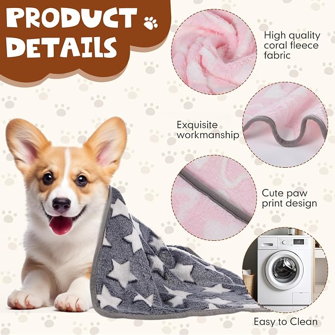Chumia 40 Pcs Dog Blankets Soft Fluffy Fleece Washable Puppy Sleep Blankets Small Mat for Pets Throw Warm Bed Mat for Dog Puppy Cat (Grey,Heart,Star,Paw,Bone) - Image 3