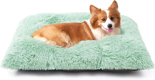 EHEYCIGA Fluffy Dog Crate Bed for Large Dogs, Plush Faux Pad, Apple Green | Calming Anti Anxiety Large Dog Crate Bed, Washable Soft Warm Mat with Non-Slip Bottom by EHEYCIGA