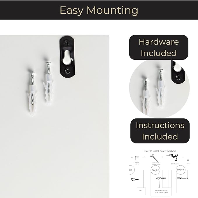 BLU MONACO | Wall Mount Key Holder with Mail Organizer | Wooden Command Center with 3 Hooks and 2-Tier Letter Pockets | Entryway Mail Sorter & Key Rack | White Geometric Wall Organizer for Office Home - Image 4