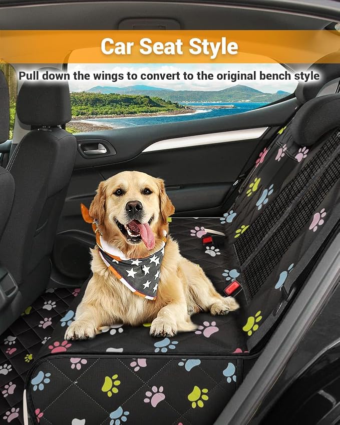 Dog Car Seat Cover, 600D Heavy Dute Car Seat Cover for Dogs Pets, 100% Waterproof Anti-Scratch Nonslip Dog Hammock for Cars, Seat Covers Protector with SeatBelt for Sedan SUV Truck Standard Paw - Image 4