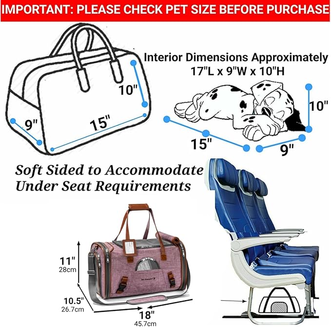 Mr. Peanut's Airline Approved Soft Sided Pet Carrier, Low Profile Gold Series Tote, Premium Brand Self Locking Zippers, Under Seat Compatibility, Plush Faux Fleece Bedding with a Sturdy Plywood Base